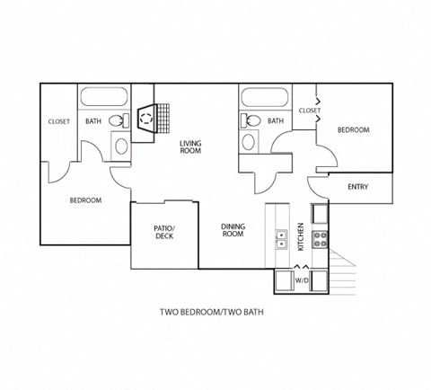B2 floor plan, 2 bedroom and 2 baths, 1,050 square feet, at Preston Oaks apartments in Dallas, TX